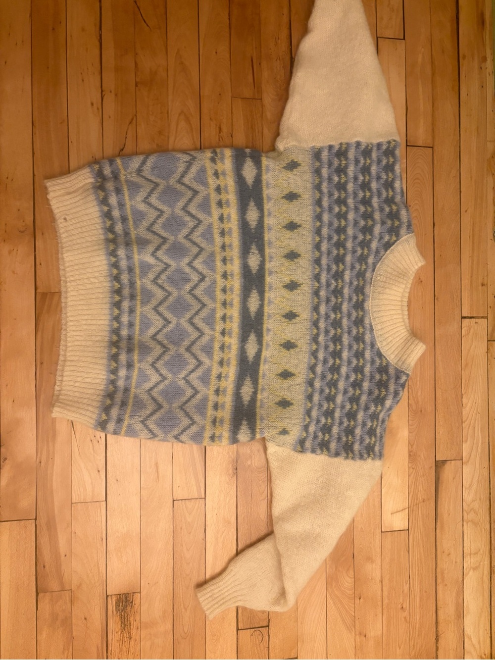 Fair Isle Crewneck Sweater - Cream and Light Blue MADE IN ICELAND